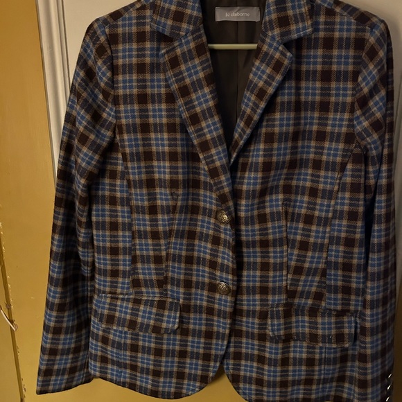 Liz Claiborne Brown blue Tweed Blazer Two Button Size M - Picture 3 of 8